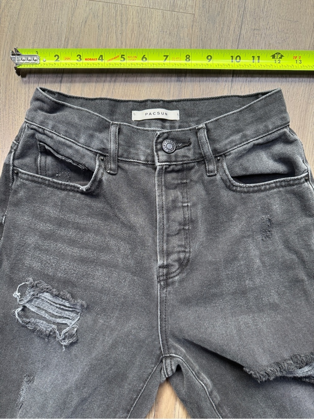 PACSUN Black Denim High Rise Straight Jeans - Distressed - Size 24 - Picture 5 of 13